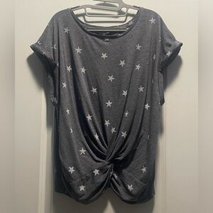 Lucky Brand Gray Stars Twist Front Tee